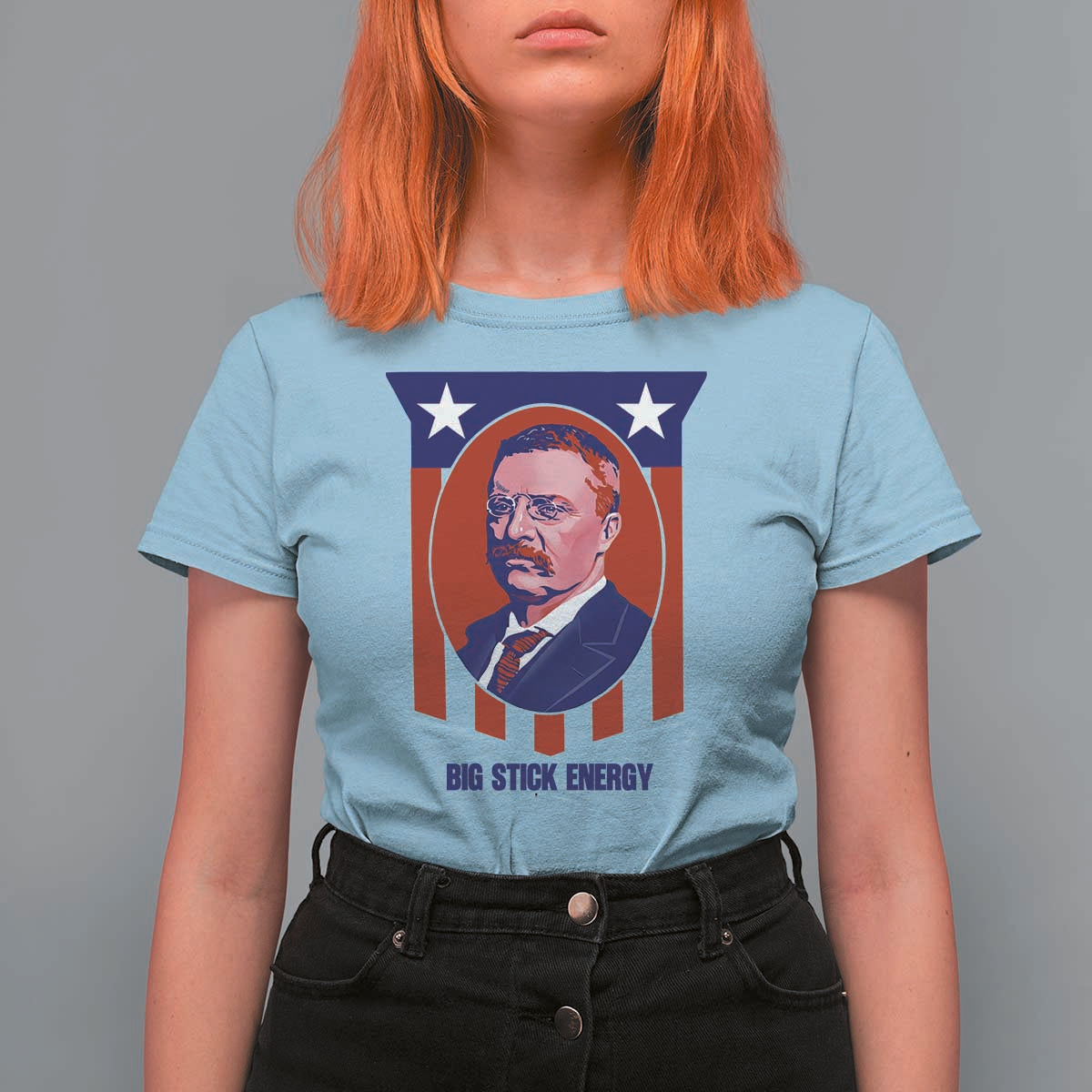 Theodore Roosevelt Patriotic American Flag T Shirt For Women Big Stick Energy President