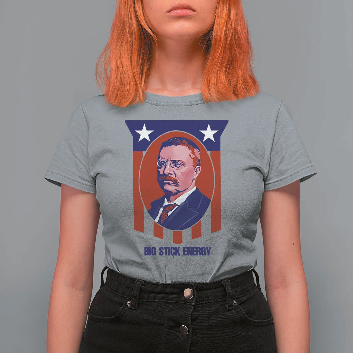 Theodore Roosevelt Patriotic American Flag T Shirt For Women Big Stick Energy President