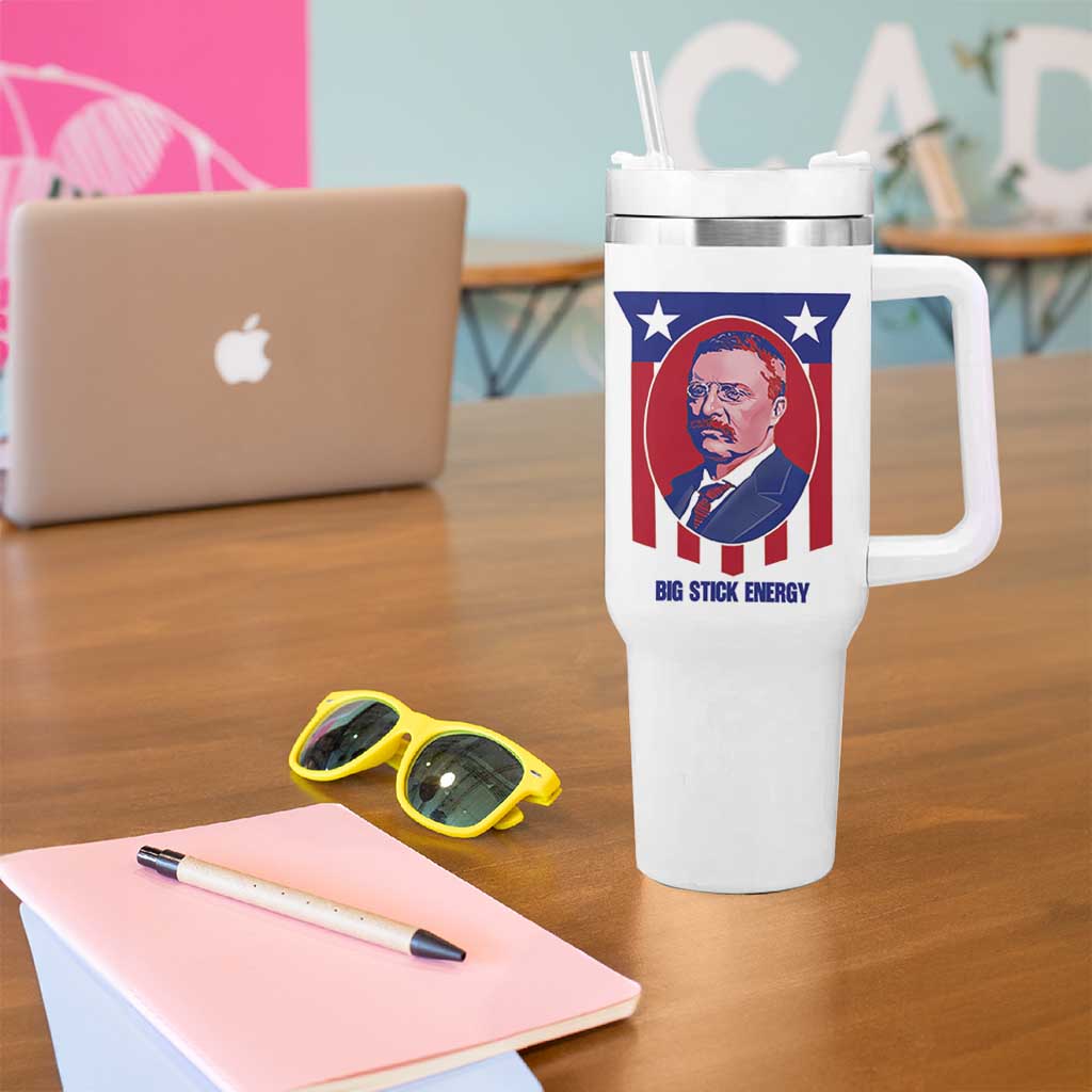 Theodore Roosevelt Patriotic American Flag Tumbler With Handle Big Stick Energy President
