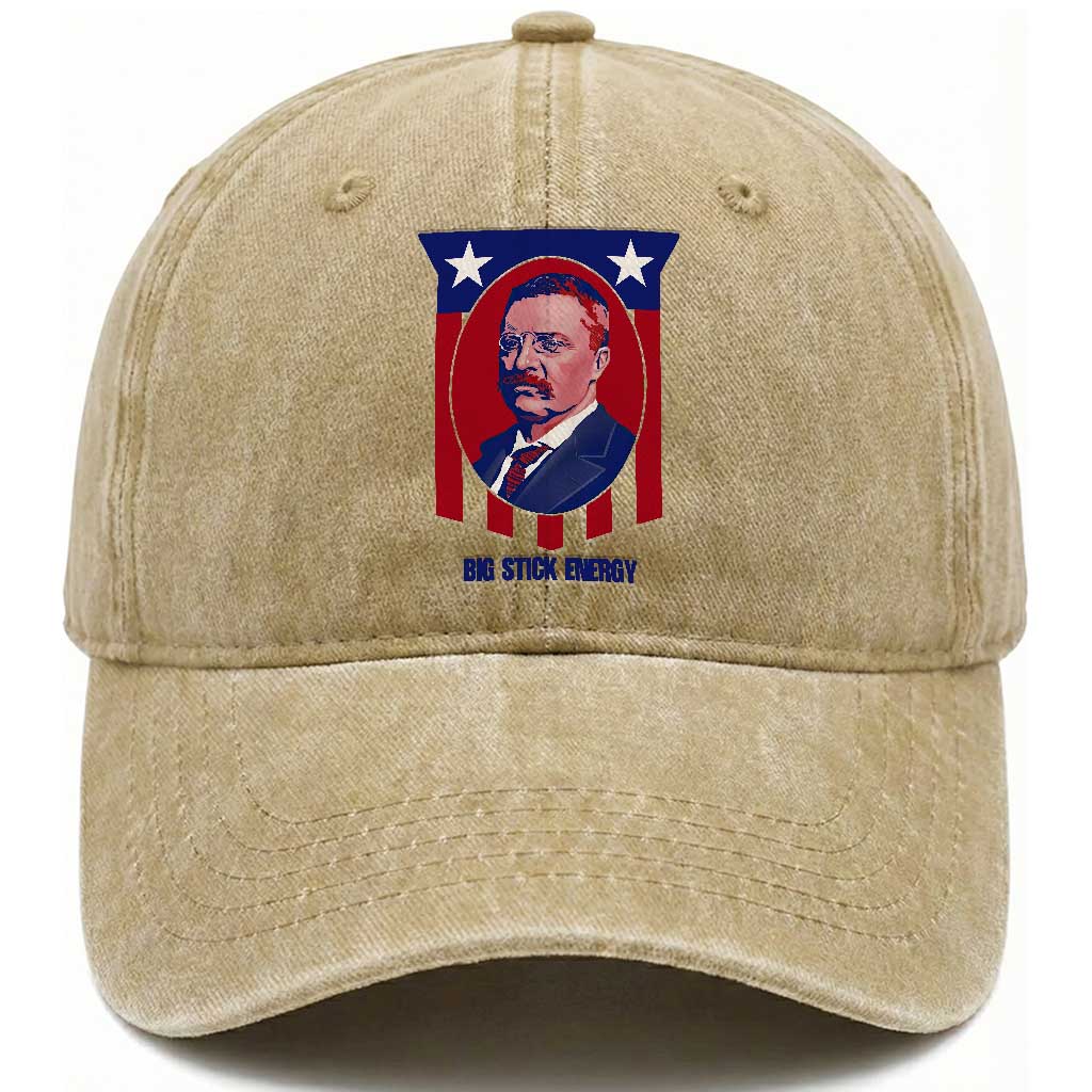 Theodore Roosevelt Patriotic American Flag Washed Cotton Baseball Cap Big Stick Energy President