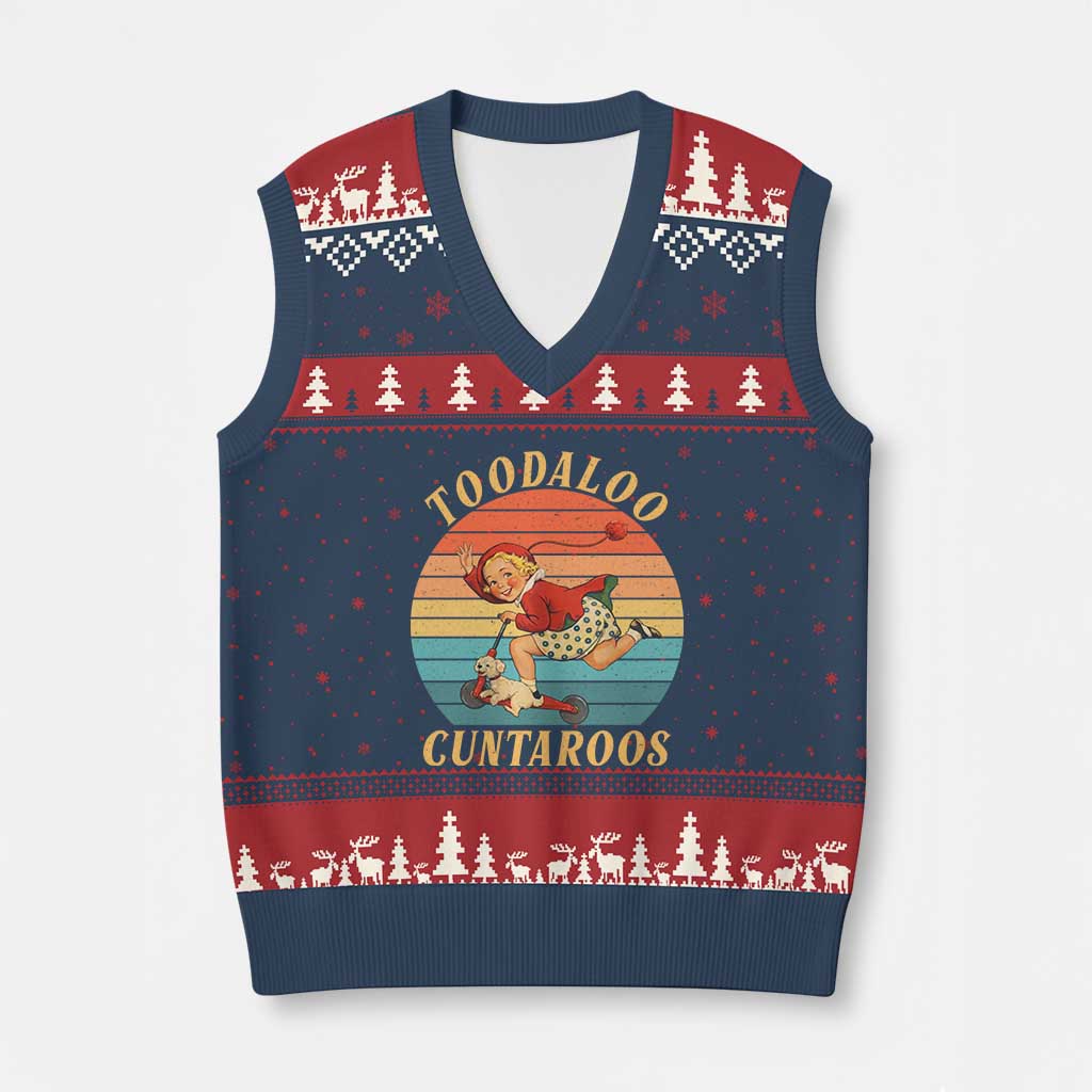 Toodaloo Cuntaroos V-Neck Knit Sweater Vest Funny Sarcastic Goodbye Humor