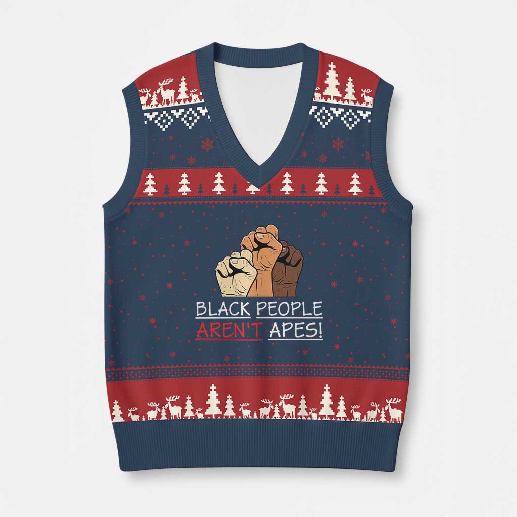 Black People Aren't Apes V-Neck Knit Sweater Vest Anti-Racist Statement