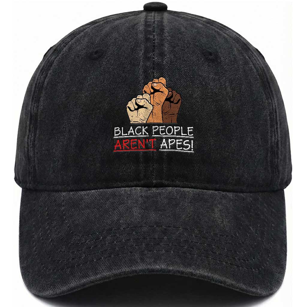 Black People Aren't Apes Washed Cotton Baseball Cap Anti-Racist Statement