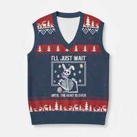 Funny Easter Skeleton V-Neck Knit Sweater Vest I'll Just Wait Until The Hunt Is Over