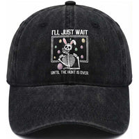 Funny Easter Skeleton Washed Cotton Baseball Cap I'll Just Wait Until The Hunt Is Over