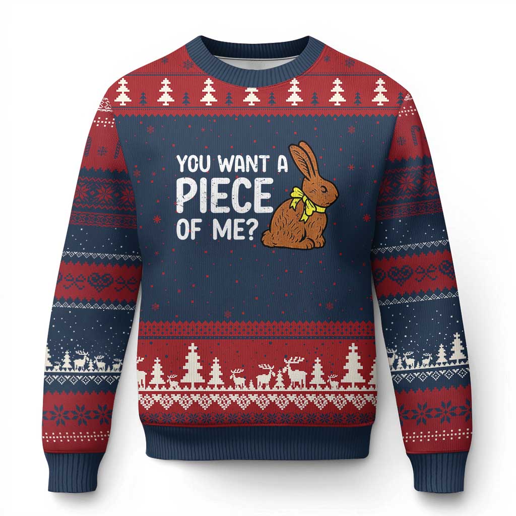 You Want A Piece Of Me Ugly Christmas Sweater Funny Easter Chocolate Bunny