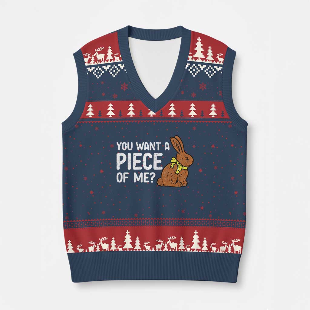 You Want A Piece Of Me V-Neck Knit Sweater Vest Funny Easter Chocolate Bunny