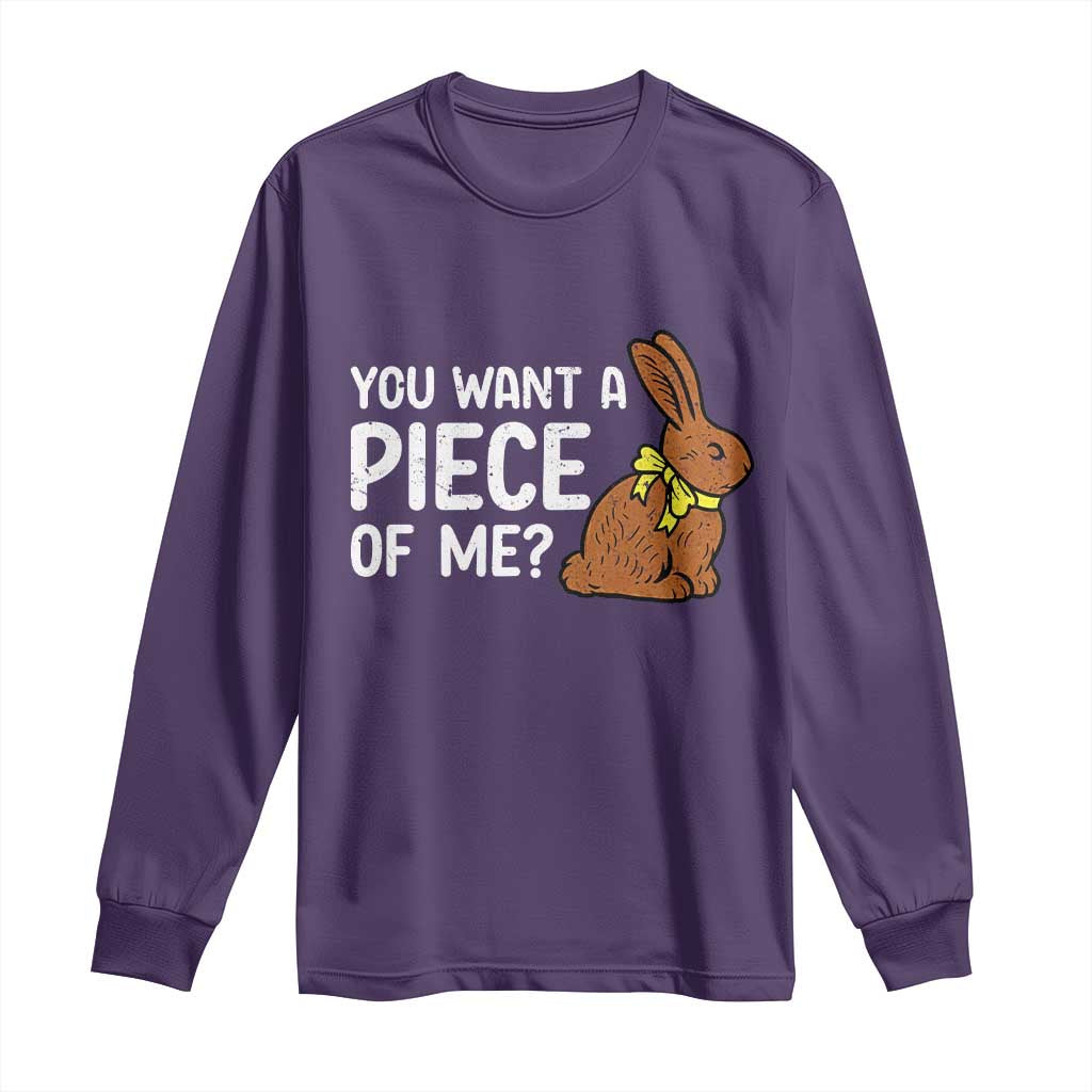 You Want A Piece Of Me Long Sleeve Shirt Funny Easter Chocolate Bunny