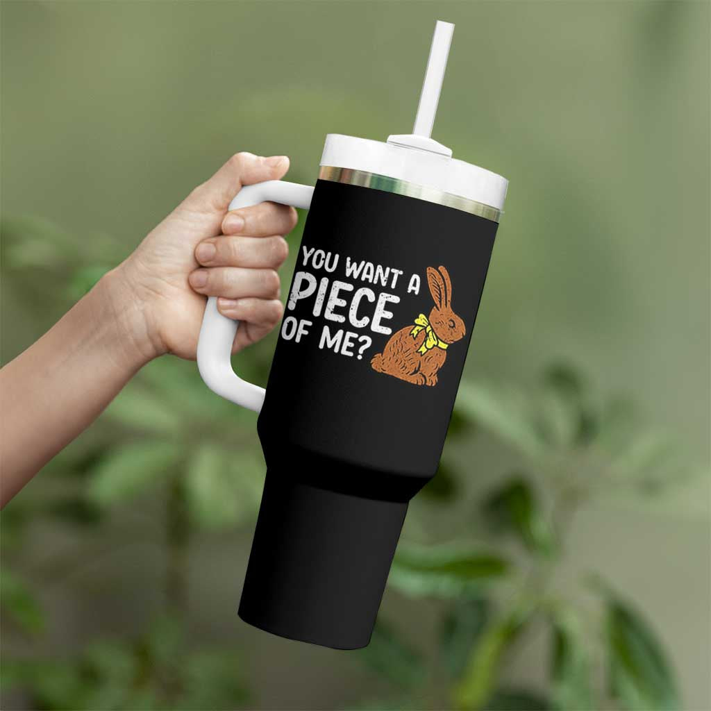 You Want A Piece Of Me Tumbler With Handle Funny Easter Chocolate Bunny