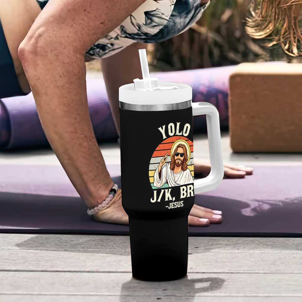 Yolo Jk BRB Jesus Tumbler With Handle Funny Easter Christian