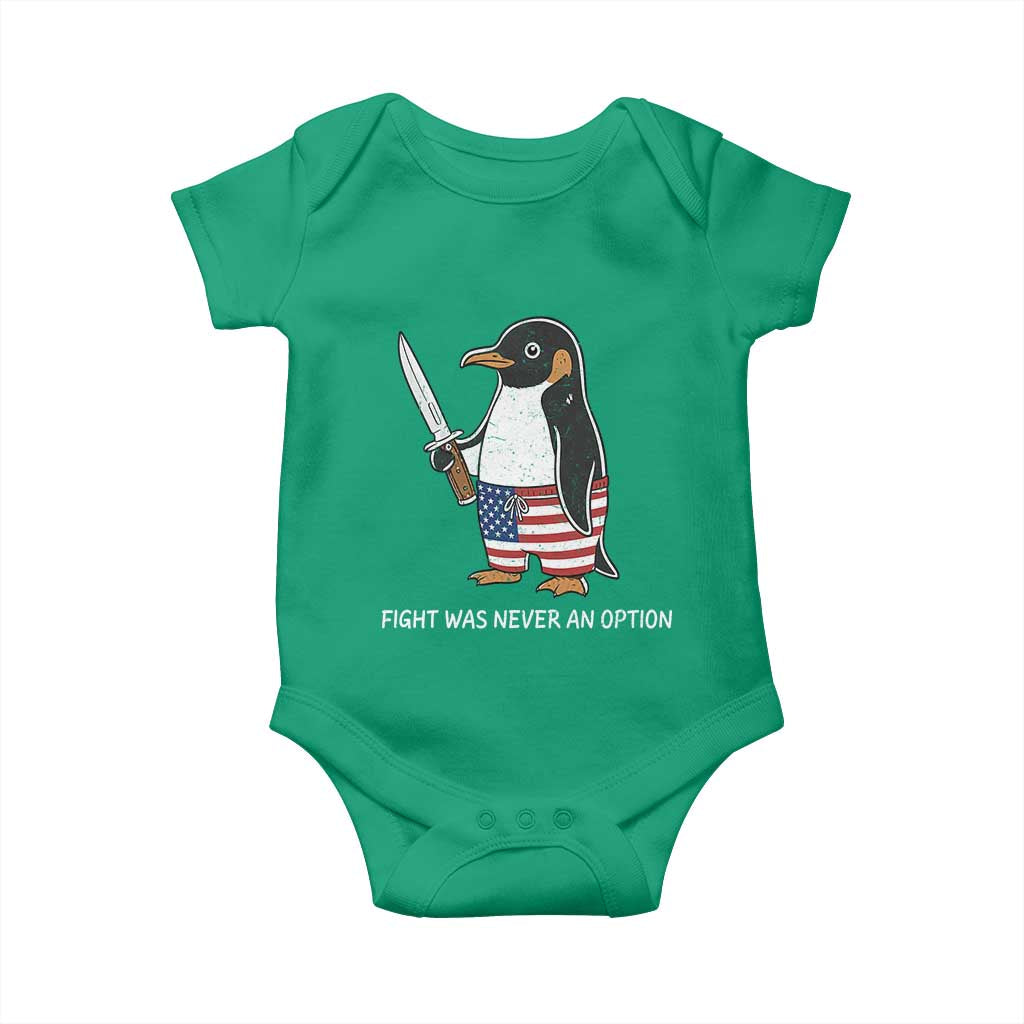 Flight was Never an Option Baby Onesie Funny Penguin Knife Sarcastic American Flag