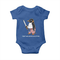 Flight was Never an Option Baby Onesie Funny Penguin Knife Sarcastic American Flag