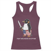 Flight was Never an Option Racerback Tank Top Funny Penguin Knife Sarcastic American Flag