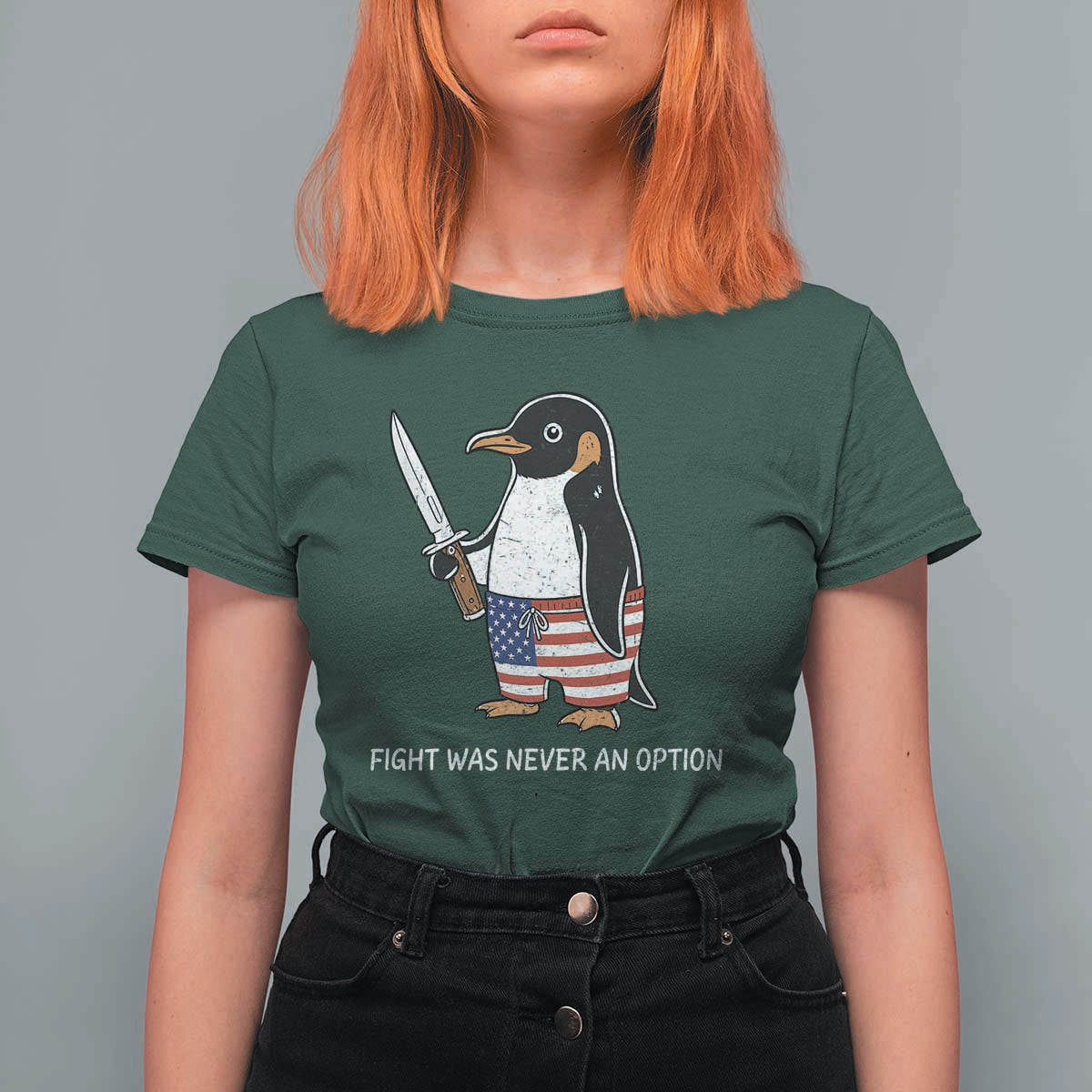 Flight was Never an Option T Shirt For Women Funny Penguin Knife Sarcastic American Flag