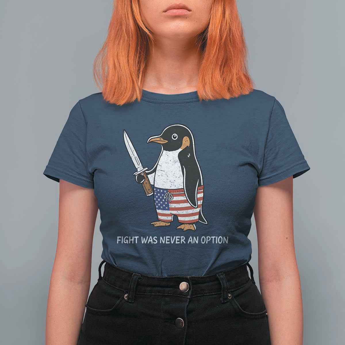 Flight was Never an Option T Shirt For Women Funny Penguin Knife Sarcastic American Flag