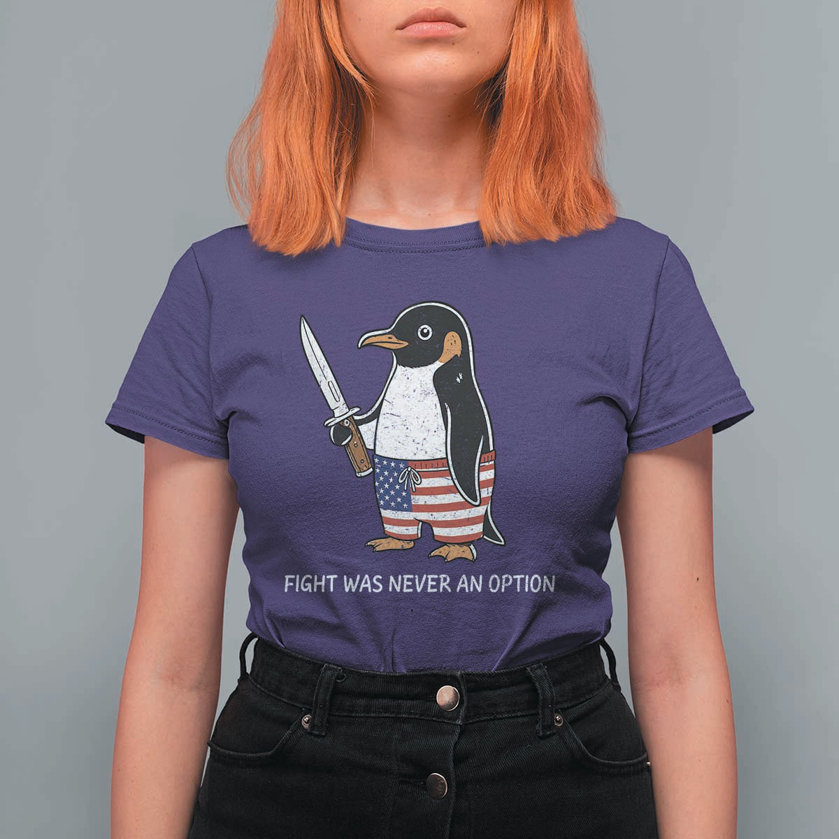 Flight was Never an Option T Shirt For Women Funny Penguin Knife Sarcastic American Flag