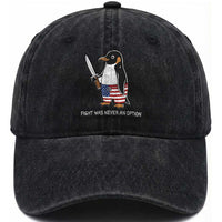 Flight was Never an Option Washed Cotton Baseball Cap Funny Penguin Knife Sarcastic American Flag