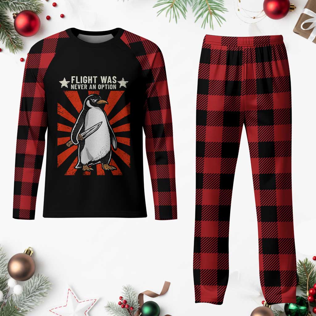 Flight was Never an Option Plaid Pajama Set Funny Penguin Knife Sarcastic