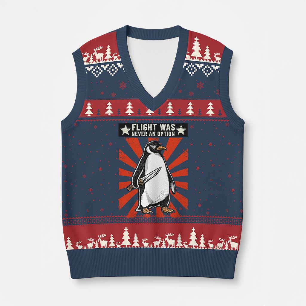 Flight was Never an Option V-Neck Knit Sweater Vest Funny Penguin Knife Sarcastic