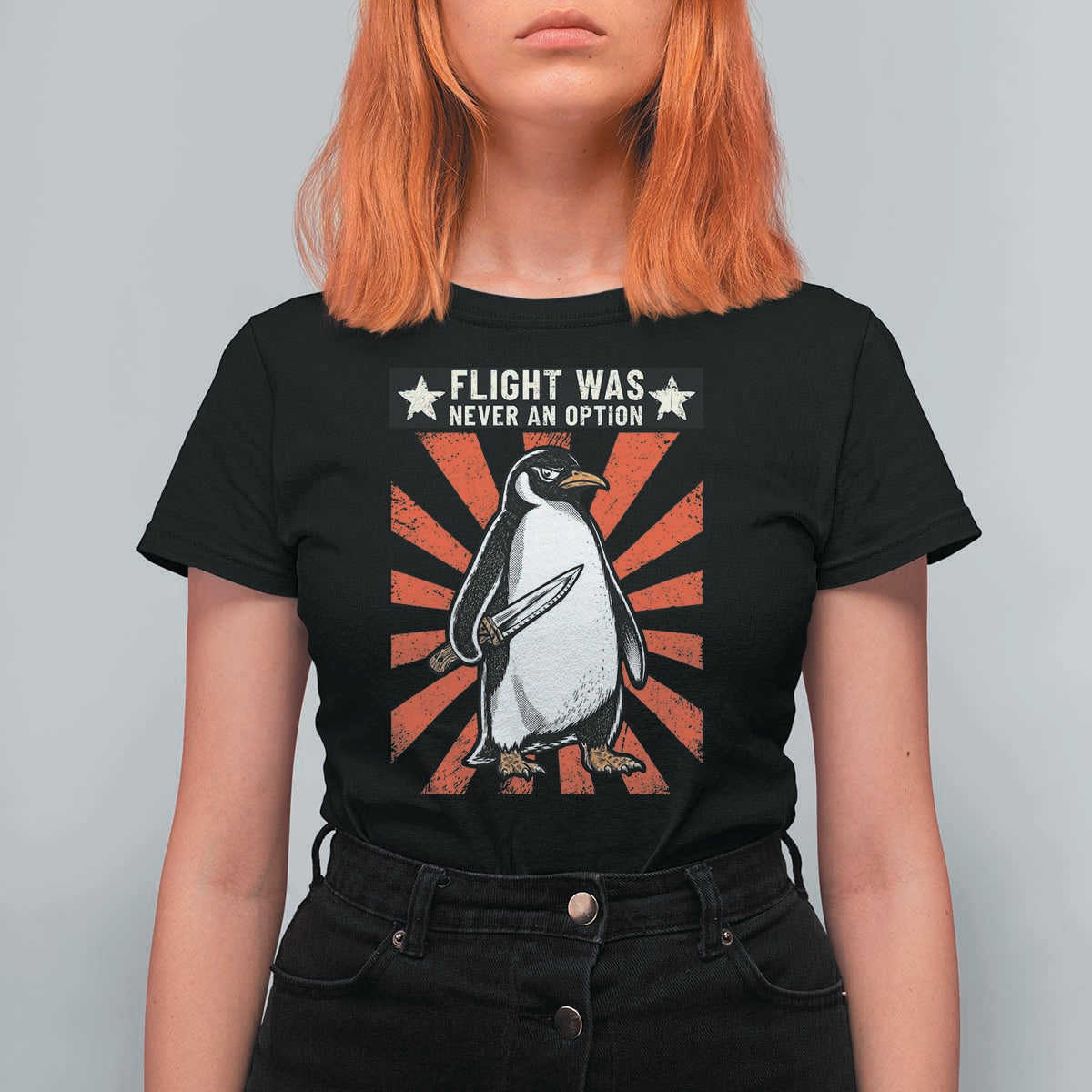 Flight was Never an Option T Shirt For Women Funny Penguin Knife Sarcastic