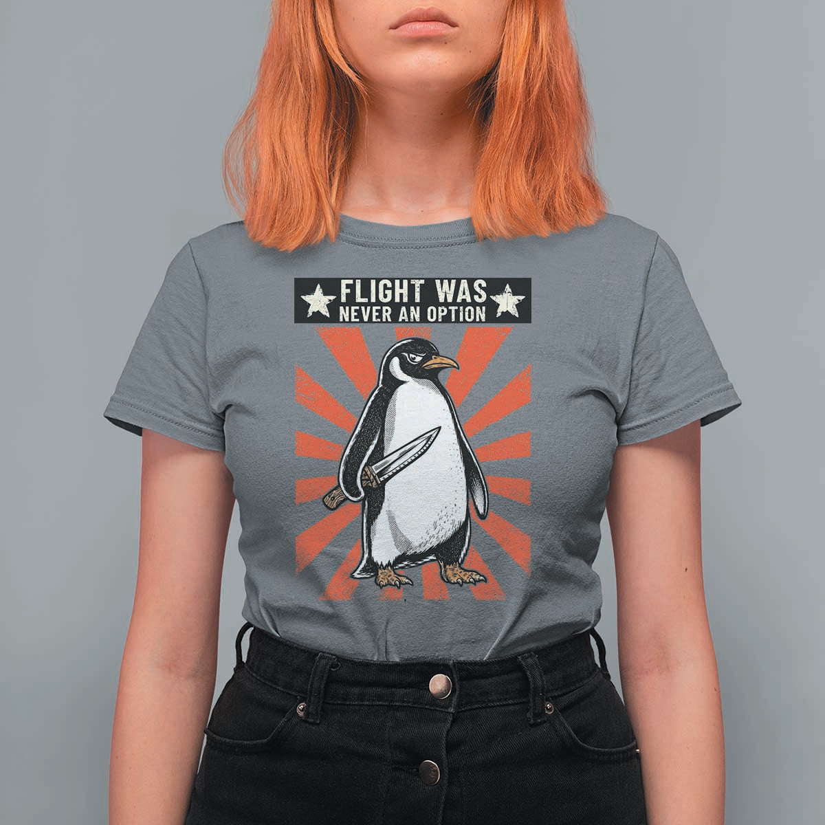 Flight was Never an Option T Shirt For Women Funny Penguin Knife Sarcastic