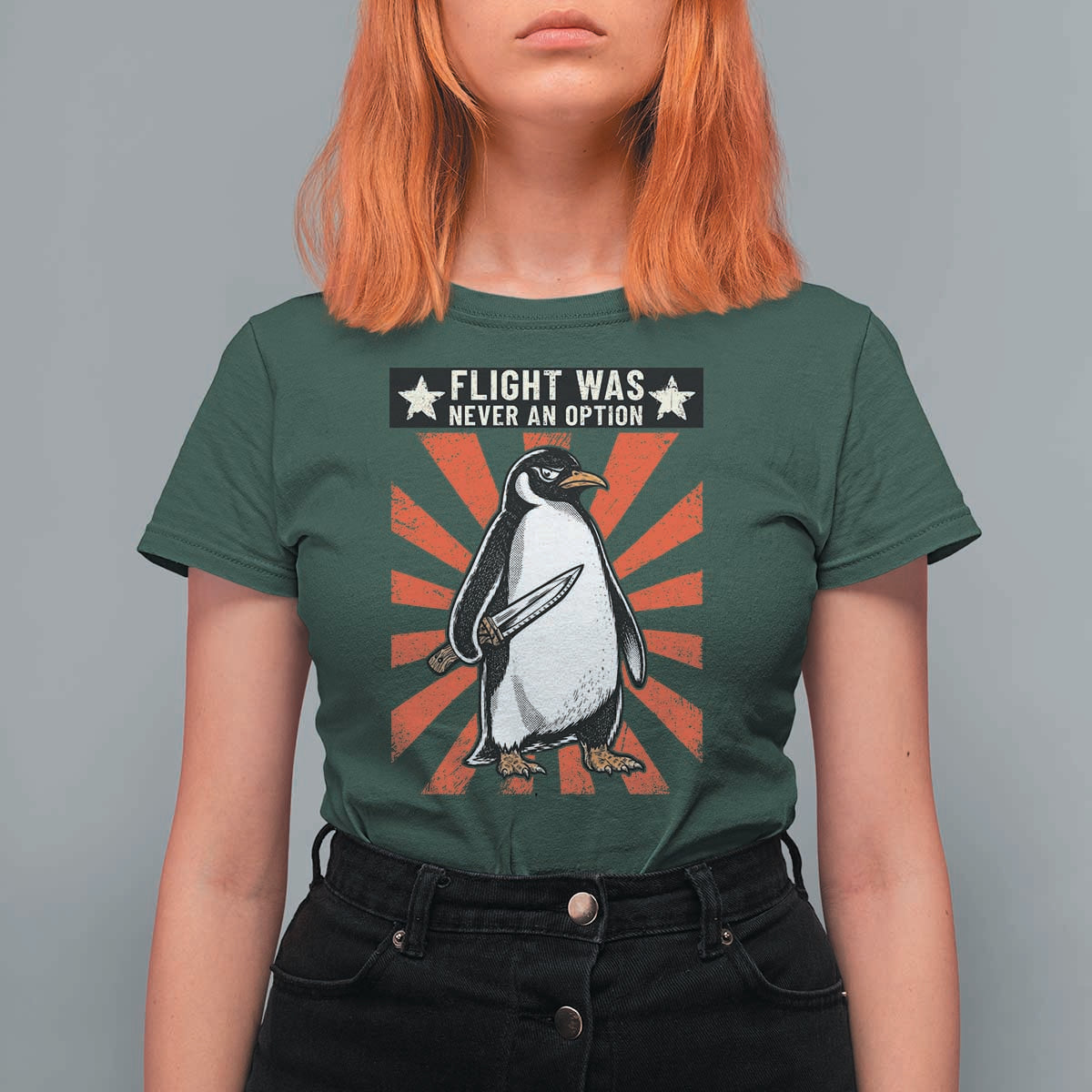 Flight was Never an Option T Shirt For Women Funny Penguin Knife Sarcastic