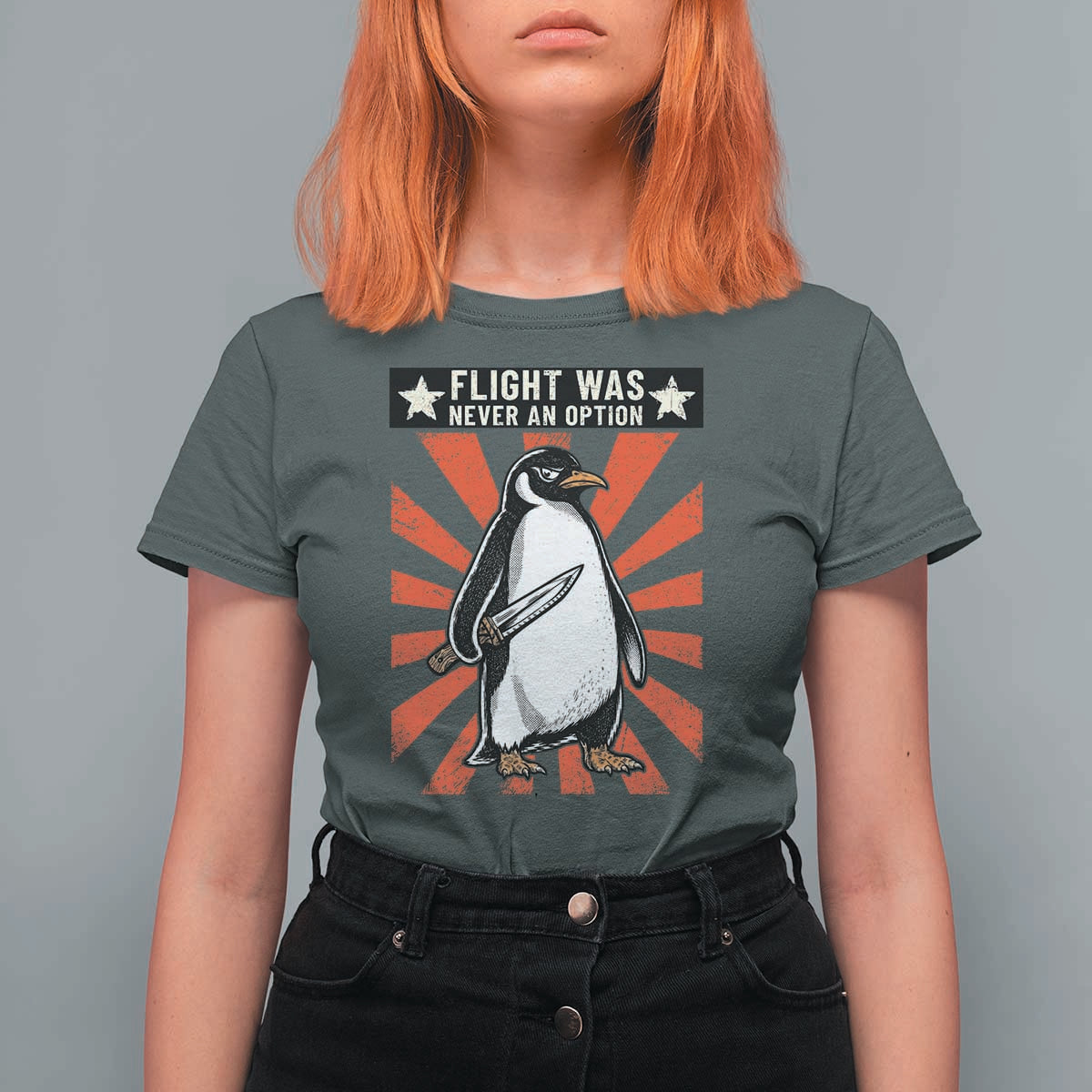 Flight was Never an Option T Shirt For Women Funny Penguin Knife Sarcastic