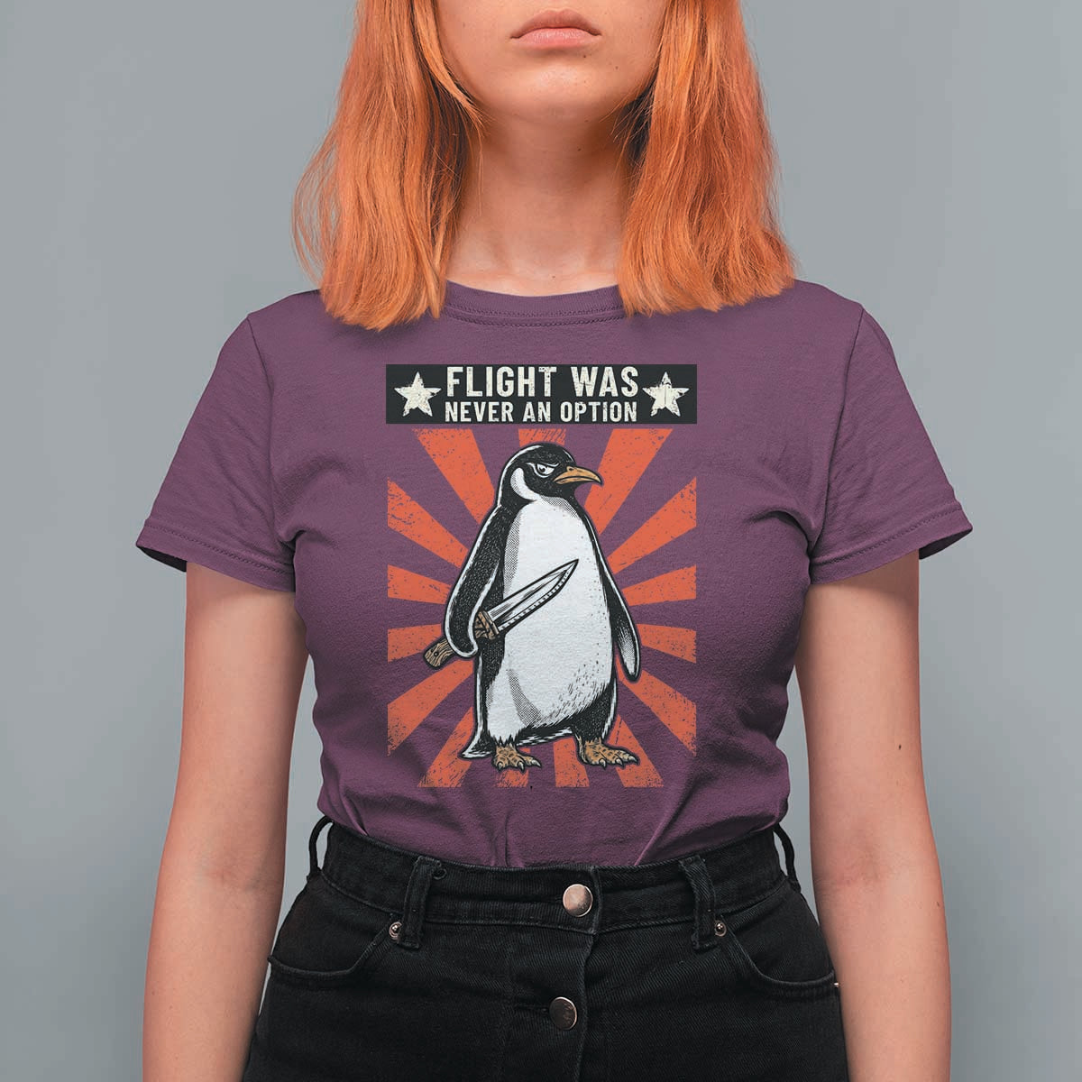 Flight was Never an Option T Shirt For Women Funny Penguin Knife Sarcastic