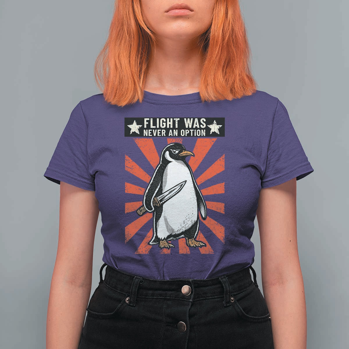 Flight was Never an Option T Shirt For Women Funny Penguin Knife Sarcastic