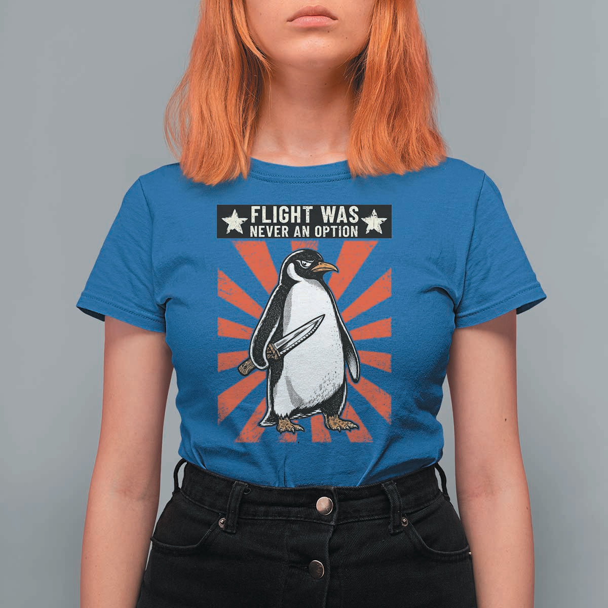 Flight was Never an Option T Shirt For Women Funny Penguin Knife Sarcastic