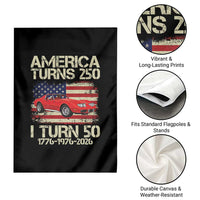 America Turns 250 I Turn 50 1976 50th Birthday Garden Flag Sports Car Retro Americana