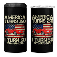 America Turns 250 I Turn 50 1976 50th Birthday 4 in 1 Can Cooler Tumbler Sports Car Retro Americana