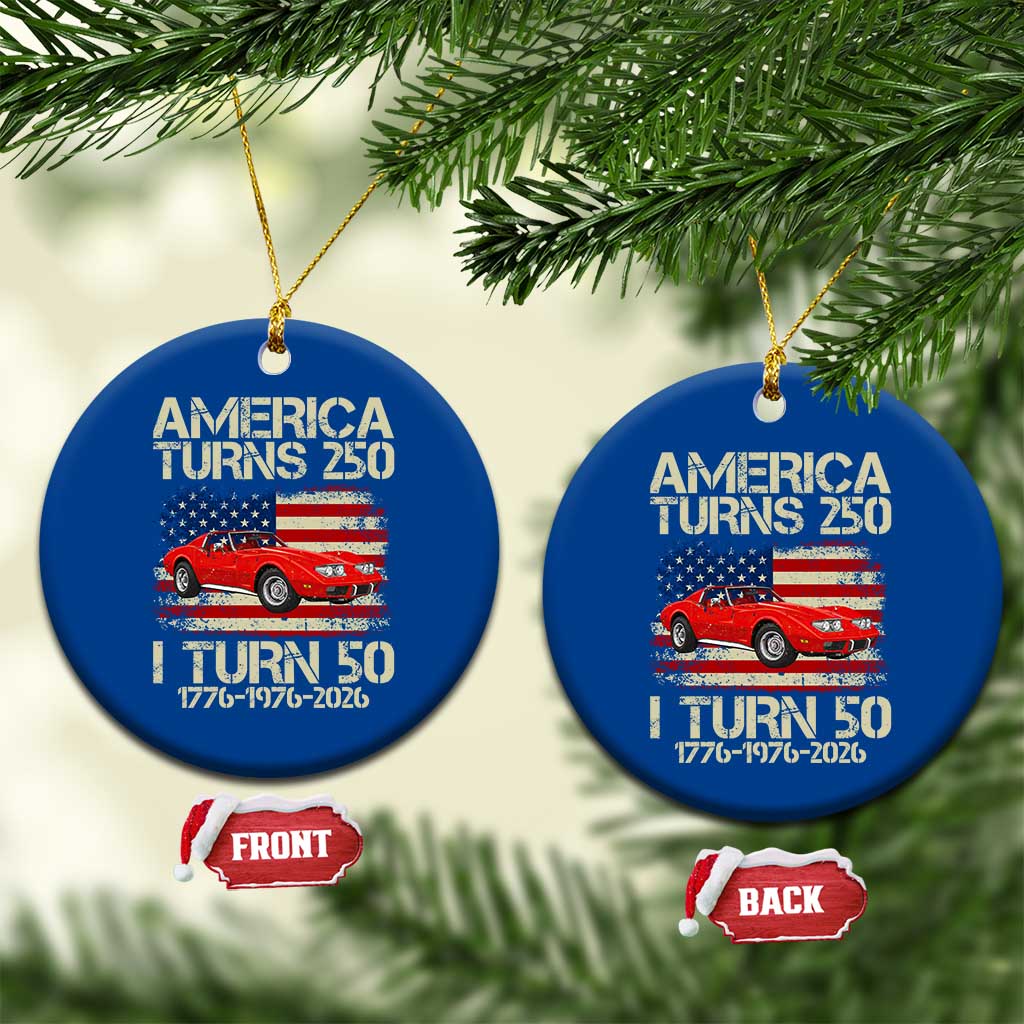 America Turns 250 I Turn 50 1976 50th Birthday Ceramic Ornament Sports Car Retro Americana