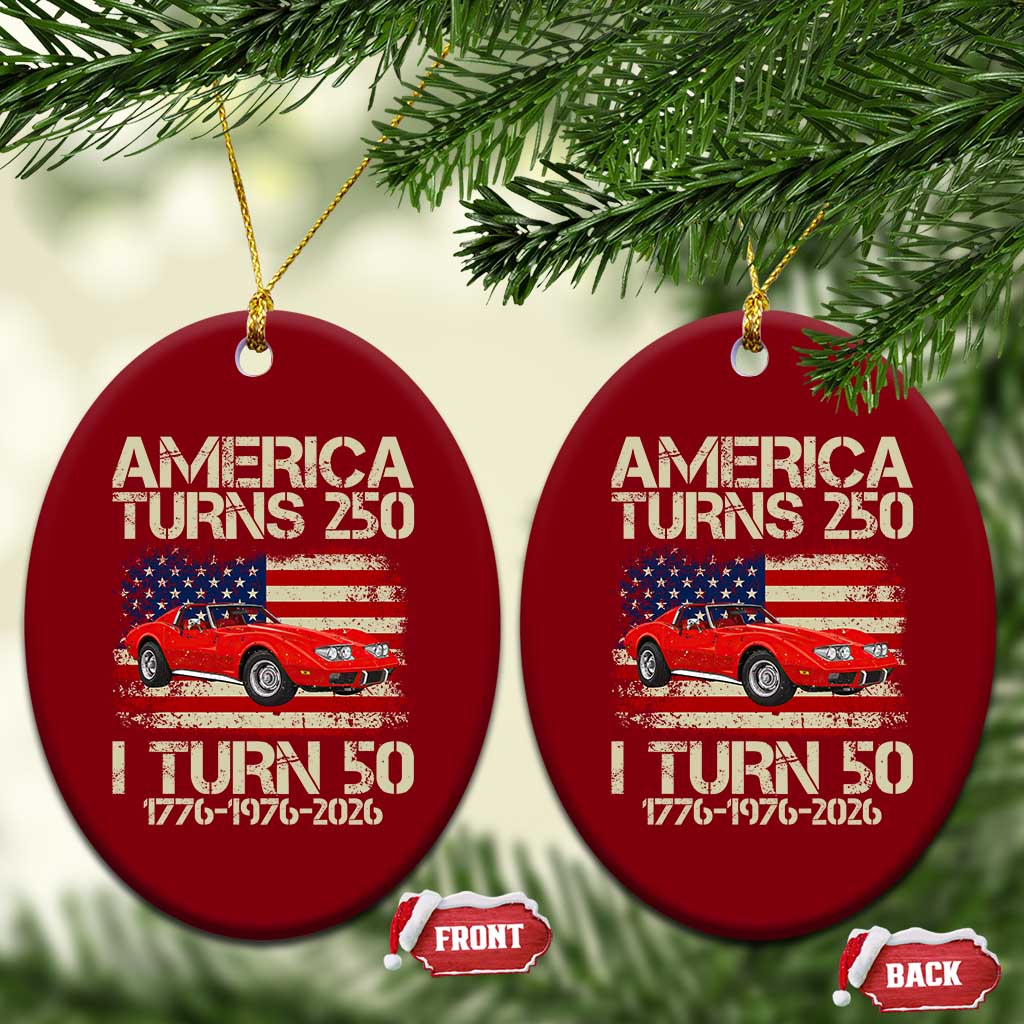 America Turns 250 I Turn 50 1976 50th Birthday Ceramic Ornament Sports Car Retro Americana