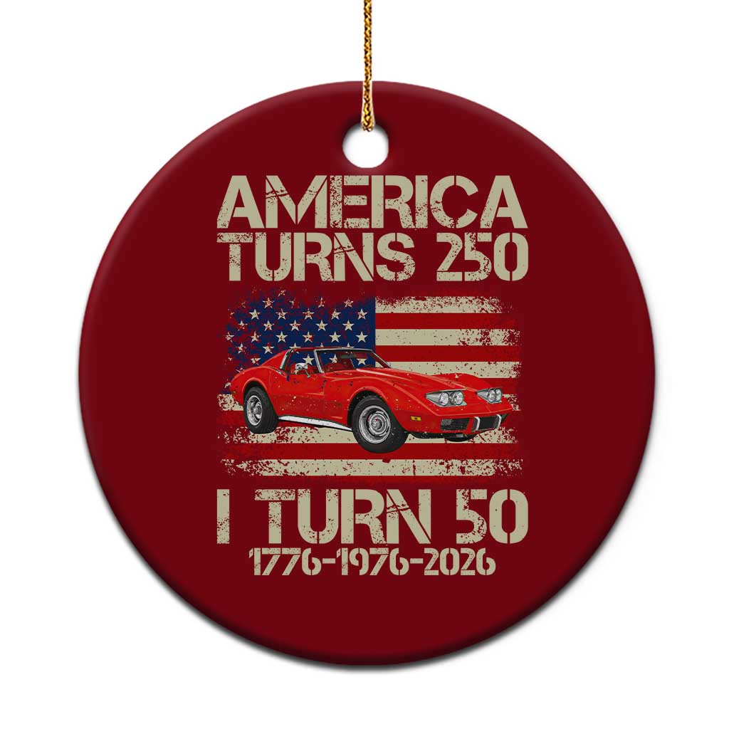 America Turns 250 I Turn 50 1976 50th Birthday Ceramic Ornament Sports Car Retro Americana