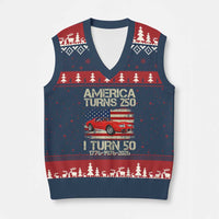 America Turns 250 I Turn 50 1976 50th Birthday V-Neck Knit Sweater Vest Sports Car Retro Americana