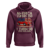 America Turns 250 I Turn 50 1976 50th Birthday Hoodie Sports Car Retro Americana