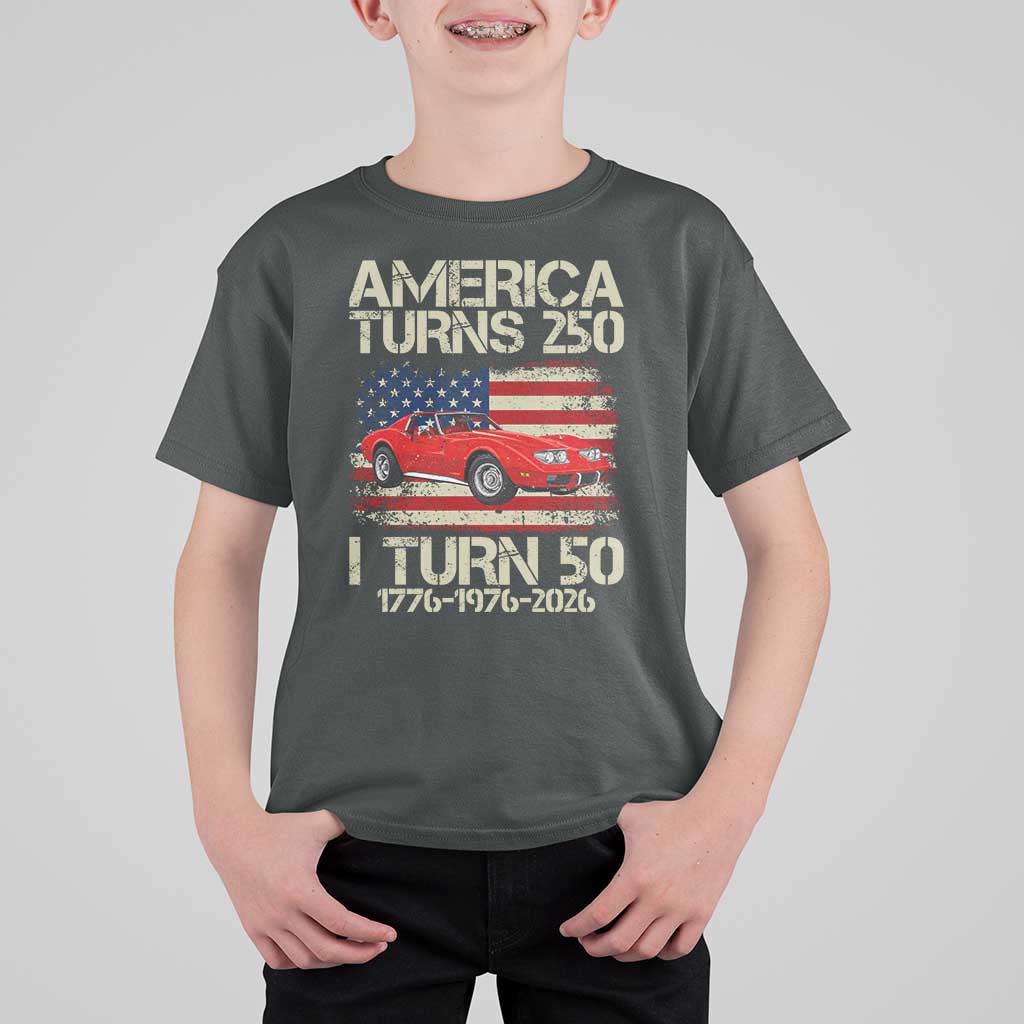 America Turns 250 I Turn 50 1976 50th Birthday T Shirt For Kid Sports Car Retro Americana