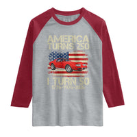 America Turns 250 I Turn 50 1976 50th Birthday Raglan Shirt Sports Car Retro Americana