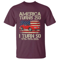 America Turns 250 I Turn 50 1976 50th Birthday T Shirt Sports Car Retro Americana