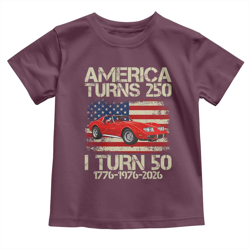America Turns 250 I Turn 50 1976 50th Birthday Toddler T Shirt Sports Car Retro Americana