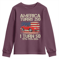 America Turns 250 I Turn 50 1976 50th Birthday Youth Sweatshirt Sports Car Retro Americana