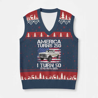 America Turns 250 I Turn 50 1976 50th Birthday V-Neck Knit Sweater Vest Vintage Classic Original American Old Pickup Truck