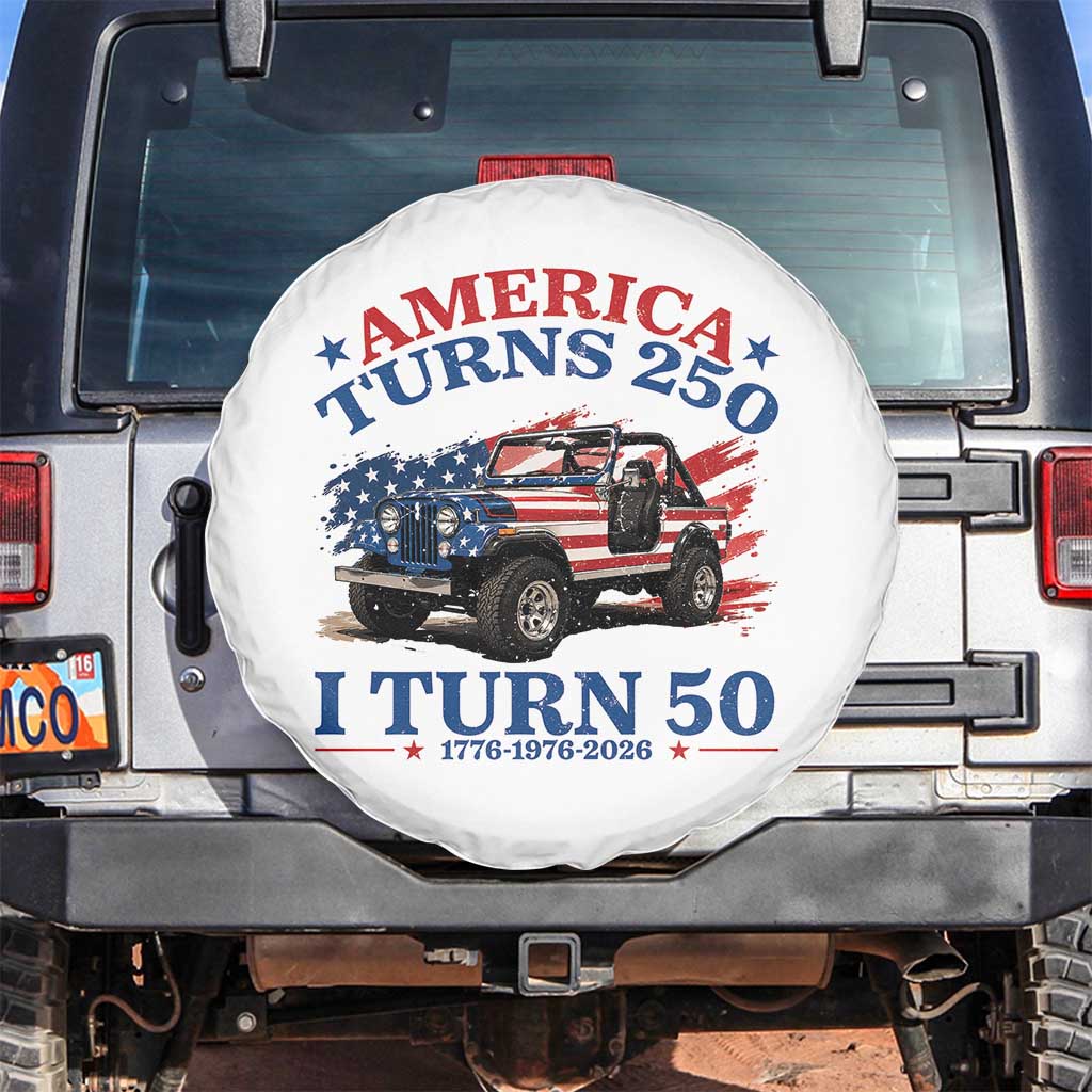 America Turns 250 I Turn 50 1976 50th Birthday Spare Tire Cover Compact Classic Off-road SUV