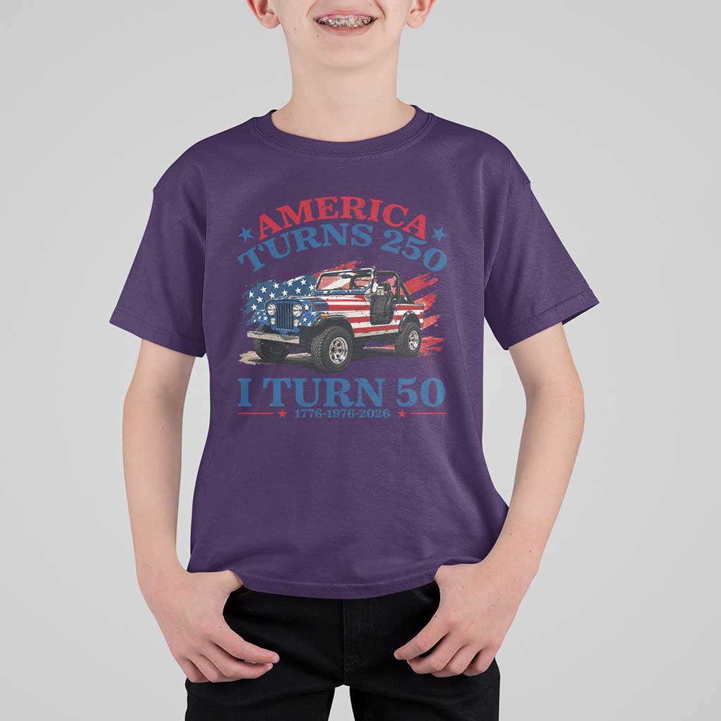 America Turns 250 I Turn 50 1976 50th Birthday T Shirt For Kid Compact Classic Off-road SUV