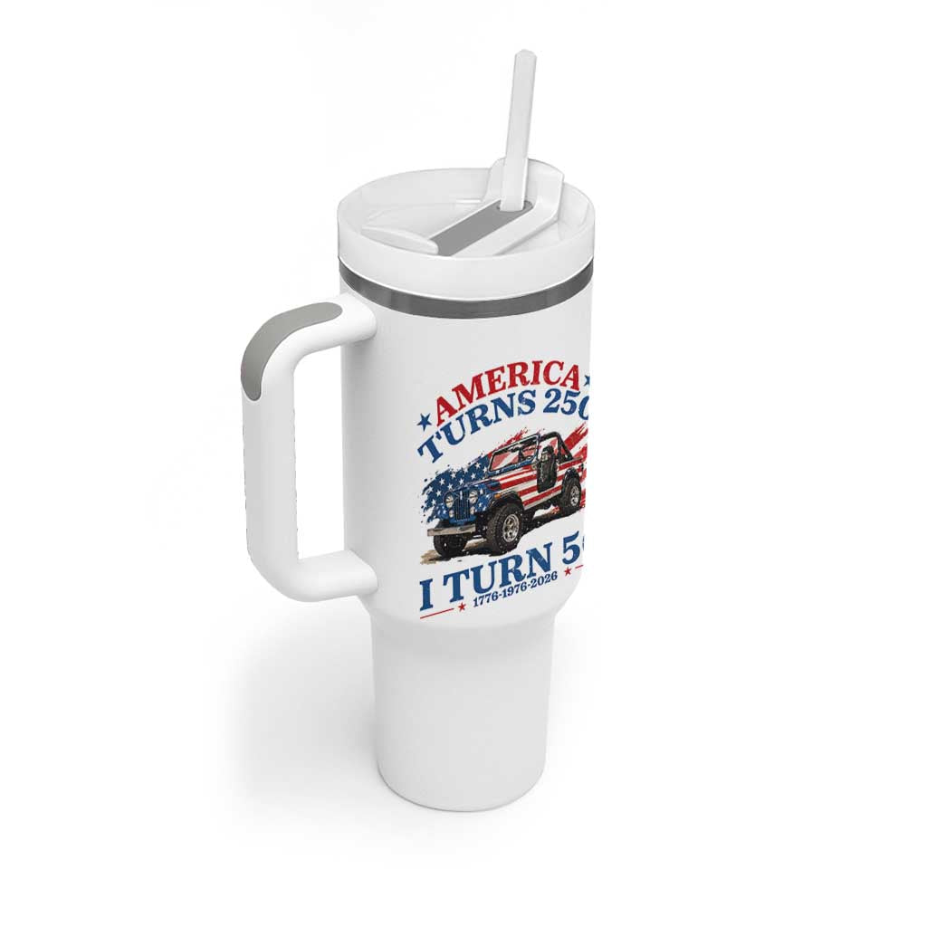America Turns 250 I Turn 50 1976 50th Birthday Tumbler With Handle Compact Classic Off-road SUV