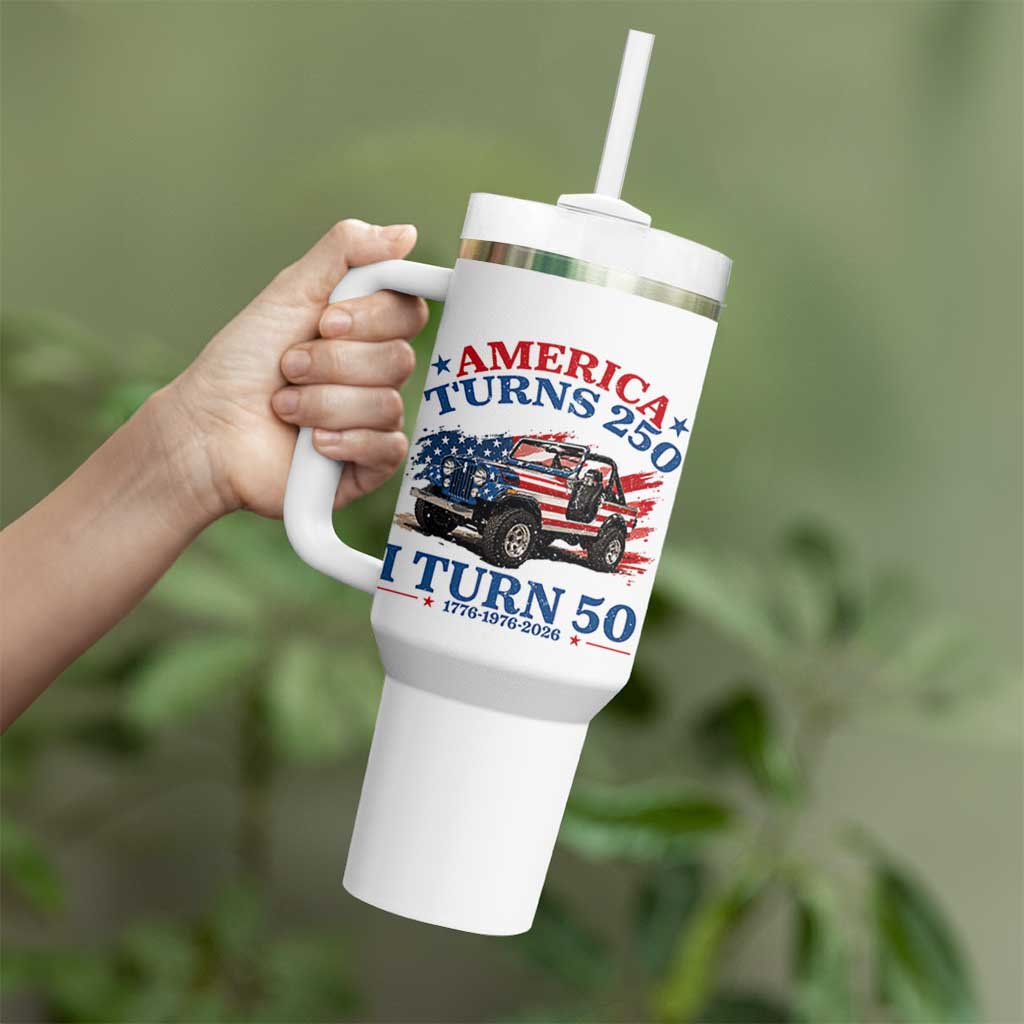 America Turns 250 I Turn 50 1976 50th Birthday Tumbler With Handle Compact Classic Off-road SUV