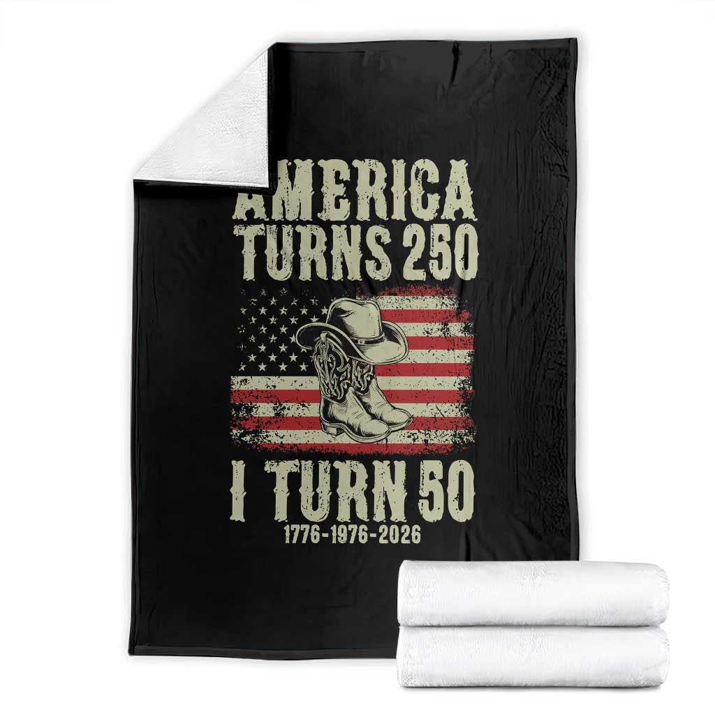 America Turns 250 I Turn 50 1976 50th Birthday Throw Blanket Patriotic Cowboy Cowgirl Rodeo 4th of July