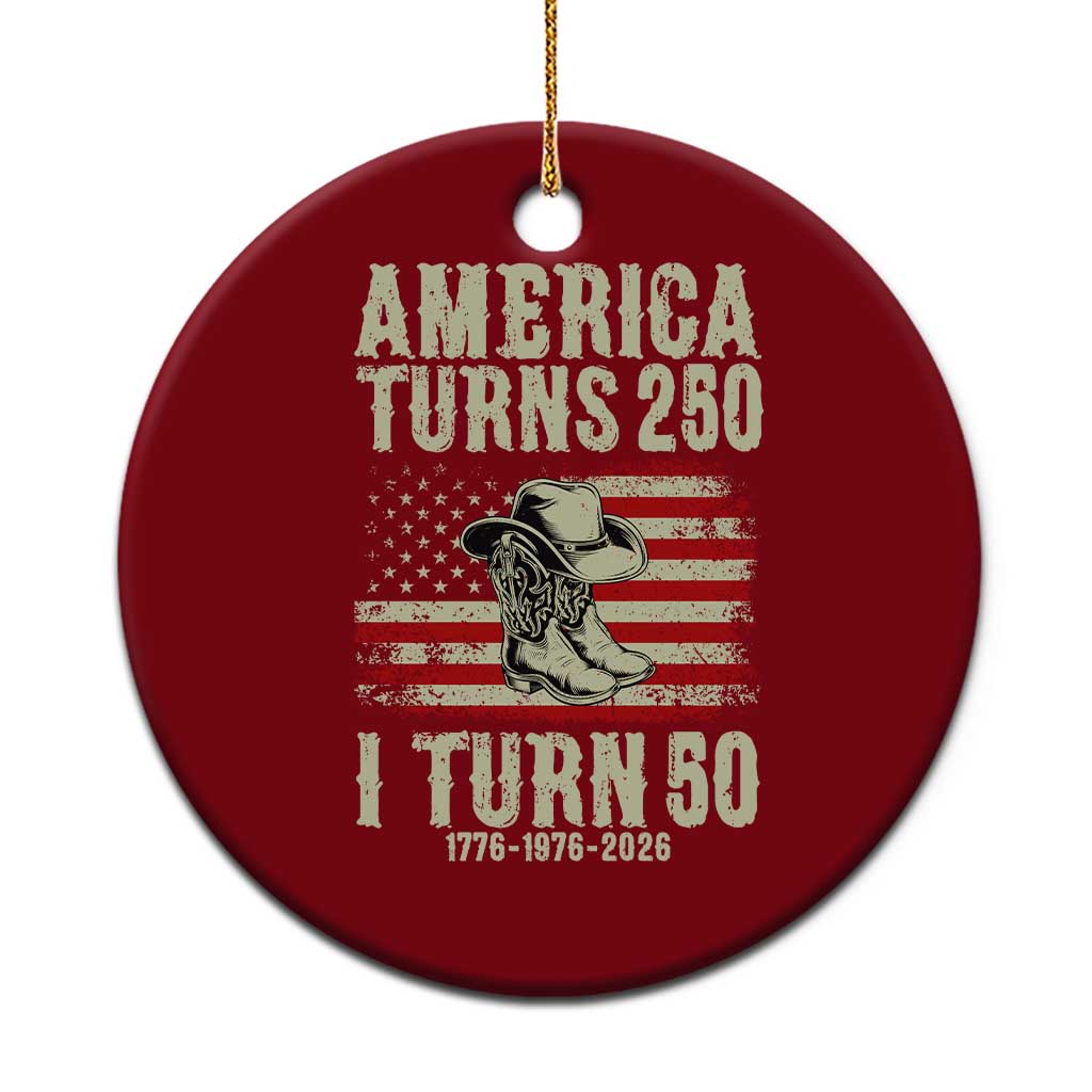 America Turns 250 I Turn 50 1976 50th Birthday Ceramic Ornament Patriotic Cowboy Cowgirl Rodeo 4th of July