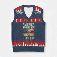America Turns 250 I Turn 50 1976 50th Birthday V-Neck Knit Sweater Vest Patriotic Cowboy Cowgirl Rodeo 4th of July